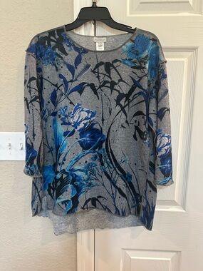 Multiples Gray Sweatshirt with Blue Floral Print